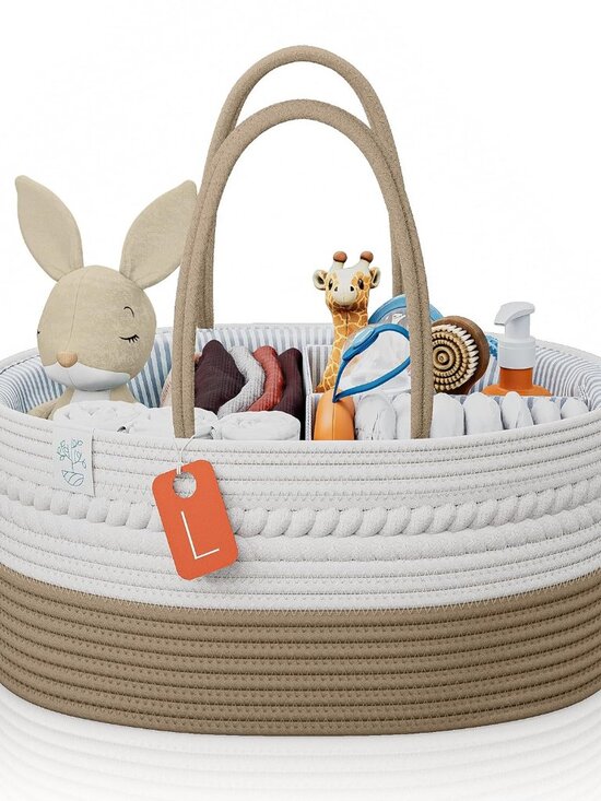 Other - Woven Diaper Caddy Organizer, Large Gray Multi Functional Portable Baby Basket w